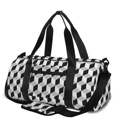 Grey Geometric Cube Shape Pattern Print Gym Bag