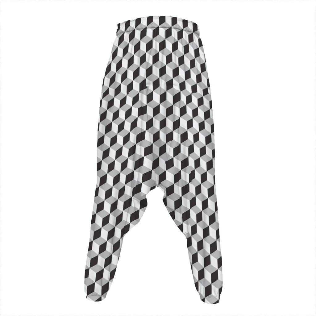 Grey Geometric Cube Shape Pattern Print Hammer Pants
