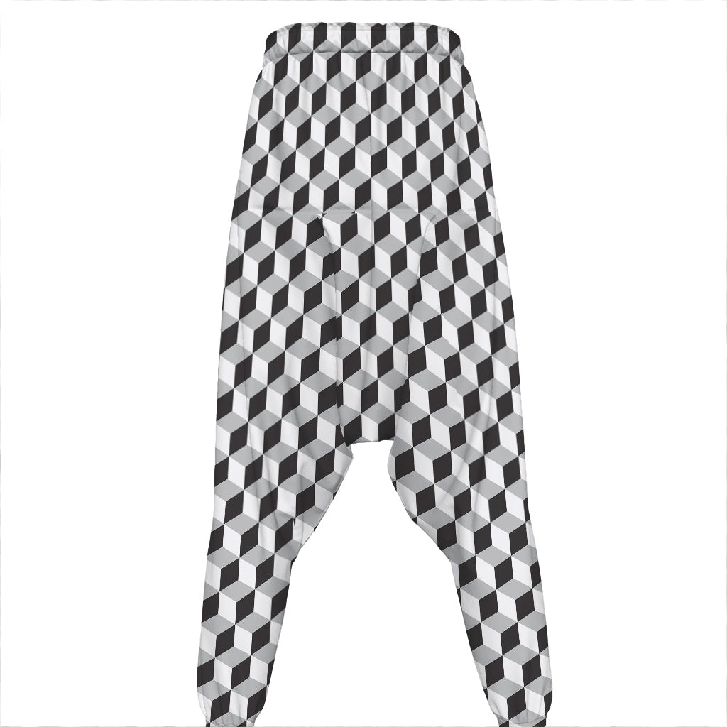 Grey Geometric Cube Shape Pattern Print Hammer Pants