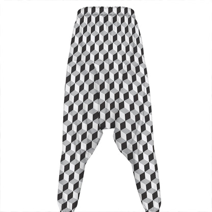 Grey Geometric Cube Shape Pattern Print Hammer Pants