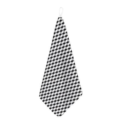 Grey Geometric Cube Shape Pattern Print Hand Towel