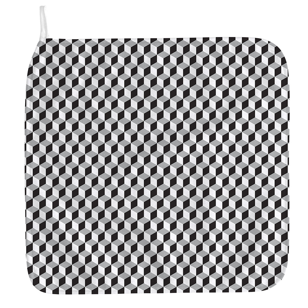 Grey Geometric Cube Shape Pattern Print Hand Towel