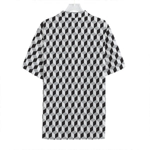 Grey Geometric Cube Shape Pattern Print Hawaiian Shirt