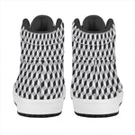 Grey Geometric Cube Shape Pattern Print High Top Leather Sneakers