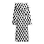 Grey Geometric Cube Shape Pattern Print Hooded Bathrobe