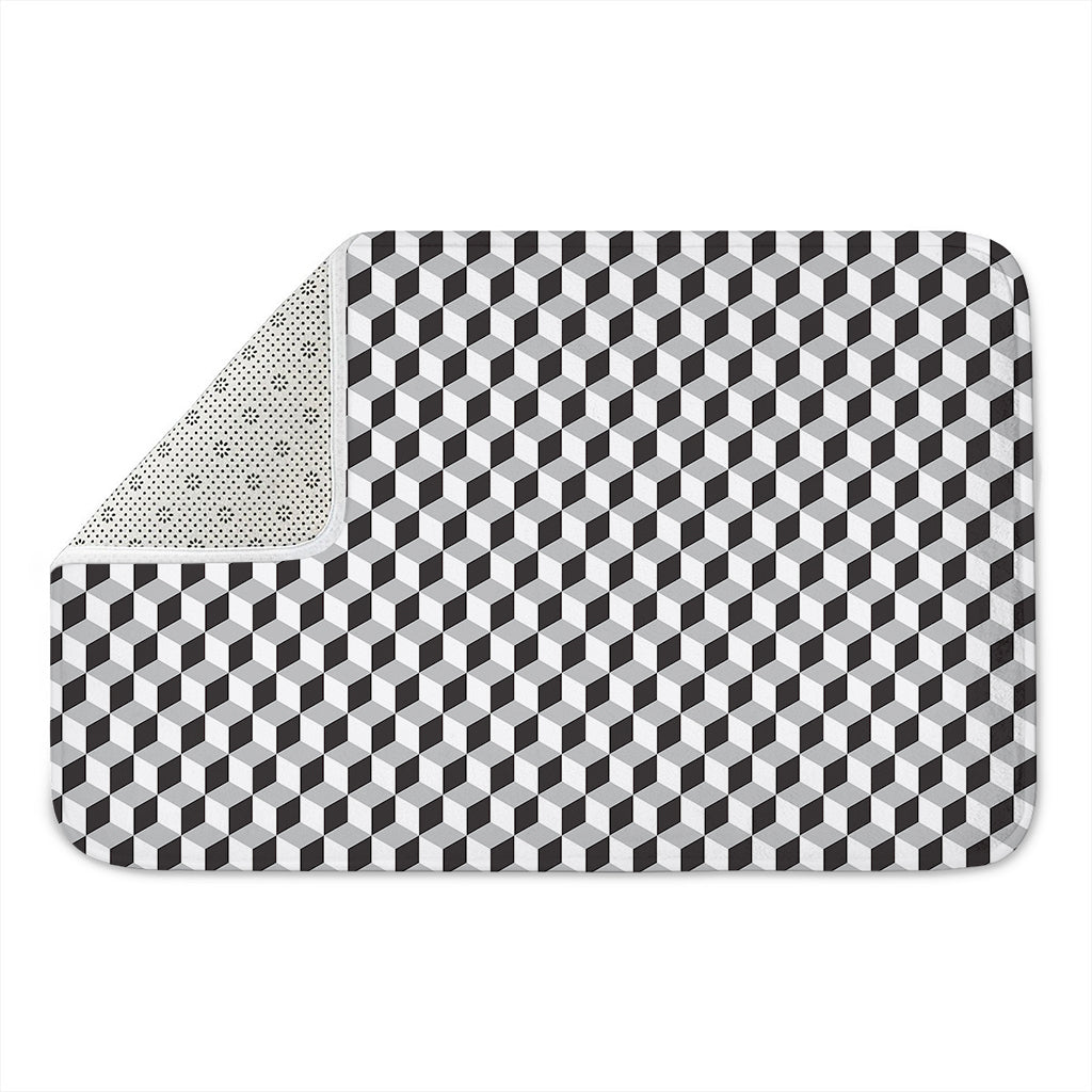 Grey Geometric Cube Shape Pattern Print Indoor Door Mat