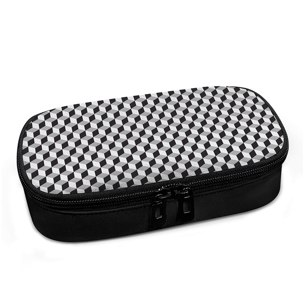 Grey Geometric Cube Shape Pattern Print Insulin Cooler Travel Case