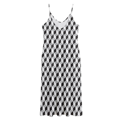 Grey Geometric Cube Shape Pattern Print Jersey Midi Cami Dress
