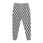 Grey Geometric Cube Shape Pattern Print Jogger Pants