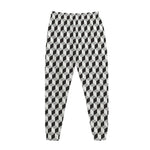 Grey Geometric Cube Shape Pattern Print Jogger Pants