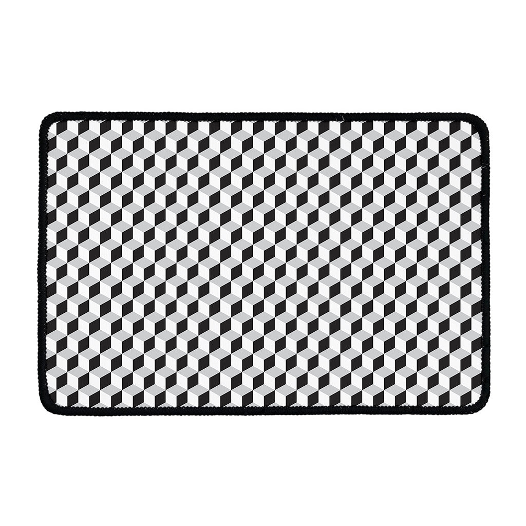 Grey Geometric Cube Shape Pattern Print Kitchen Mat