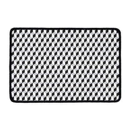 Grey Geometric Cube Shape Pattern Print Kitchen Mat