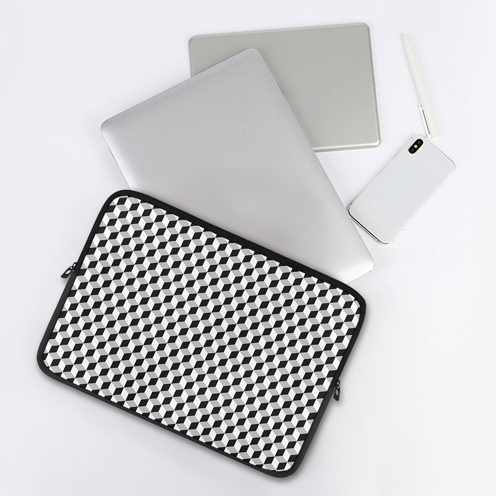 Grey Geometric Cube Shape Pattern Print Laptop Sleeve