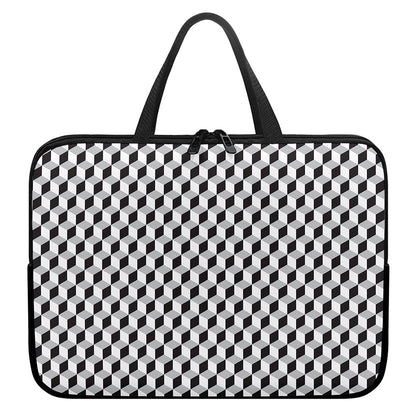 Grey Geometric Cube Shape Pattern Print Laptop Sleeve With Handle
