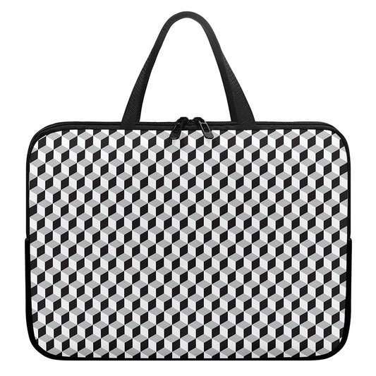 Grey Geometric Cube Shape Pattern Print Laptop Sleeve With Handle