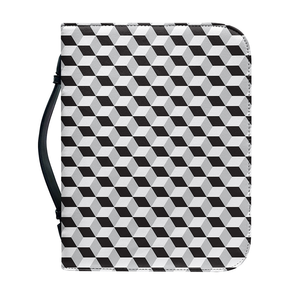 Grey Geometric Cube Shape Pattern Print Leather Bible Cover
