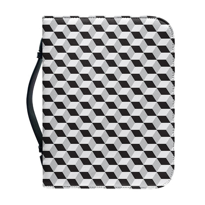 Grey Geometric Cube Shape Pattern Print Leather Bible Cover