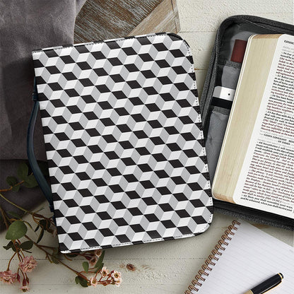 Grey Geometric Cube Shape Pattern Print Leather Bible Cover