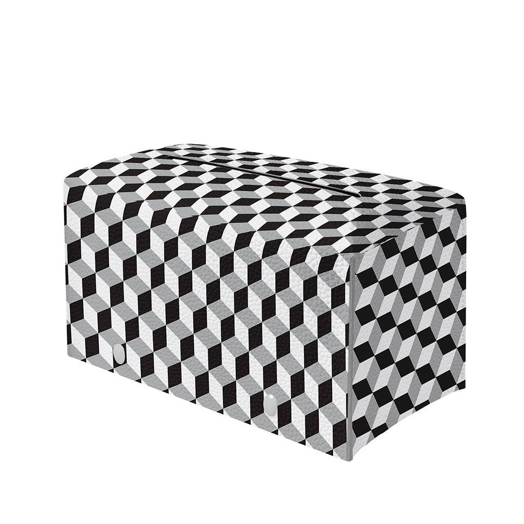 Grey Geometric Cube Shape Pattern Print Leather Tissue Box Cover