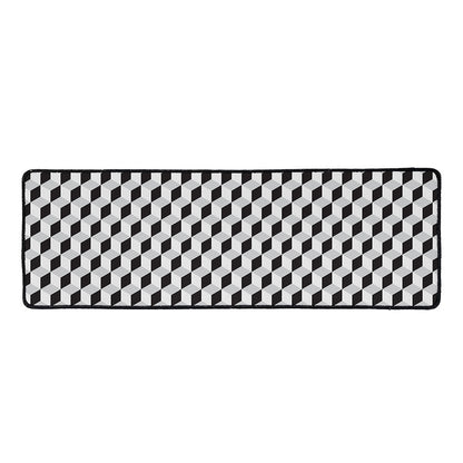 Grey Geometric Cube Shape Pattern Print Long Kitchen Mat