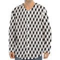 Grey Geometric Cube Shape Pattern Print Long Sleeve Baseball Jersey