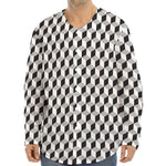 Grey Geometric Cube Shape Pattern Print Long Sleeve Baseball Jersey