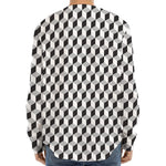 Grey Geometric Cube Shape Pattern Print Long Sleeve Baseball Jersey
