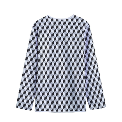 Grey Geometric Cube Shape Pattern Print Long Sleeve Short Coat