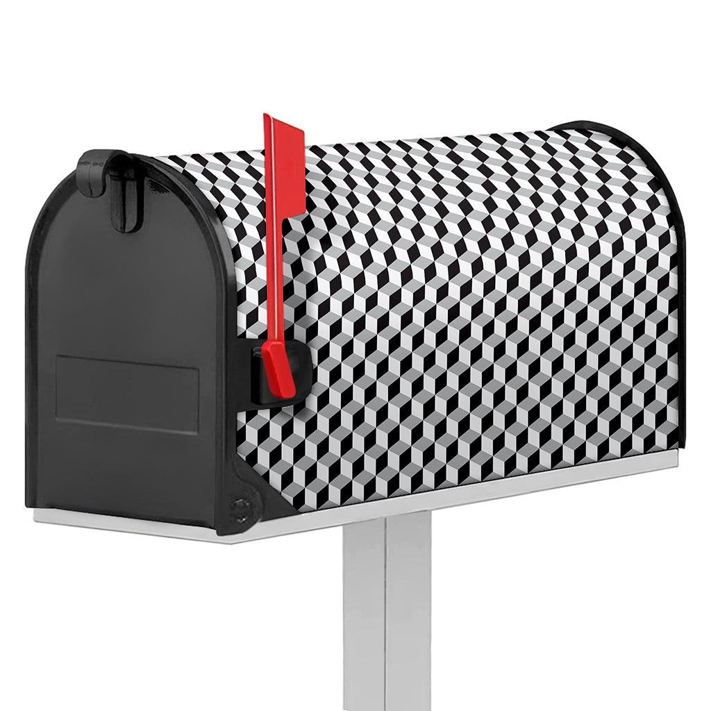 Grey Geometric Cube Shape Pattern Print Mailbox Cover