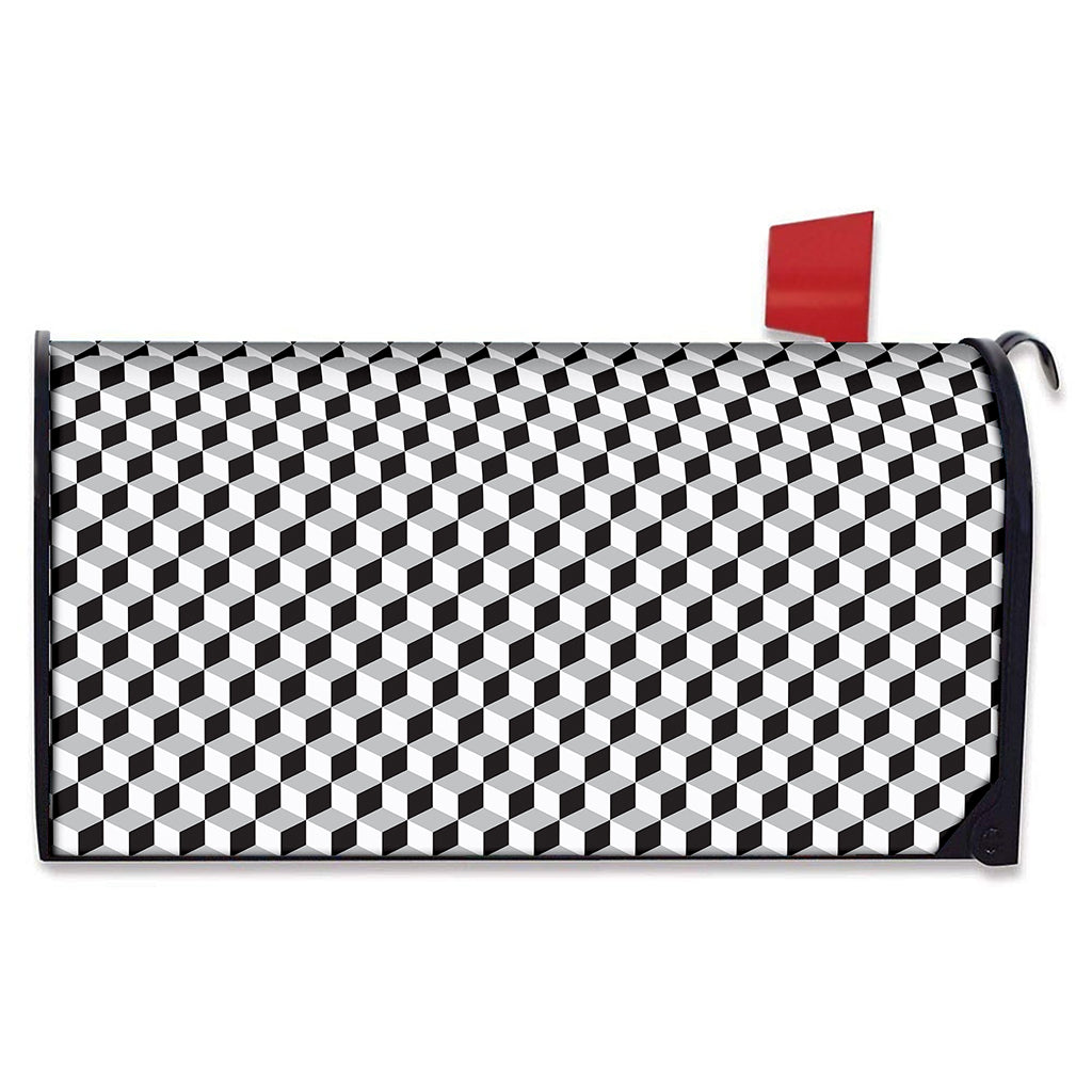 Grey Geometric Cube Shape Pattern Print Mailbox Cover