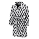 Grey Geometric Cube Shape Pattern Print Men's Bathrobe