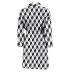 Grey Geometric Cube Shape Pattern Print Men's Bathrobe