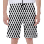 Grey Geometric Cube Shape Pattern Print Men's Beach Shorts