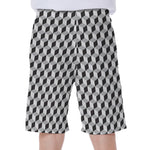 Grey Geometric Cube Shape Pattern Print Men's Beach Shorts