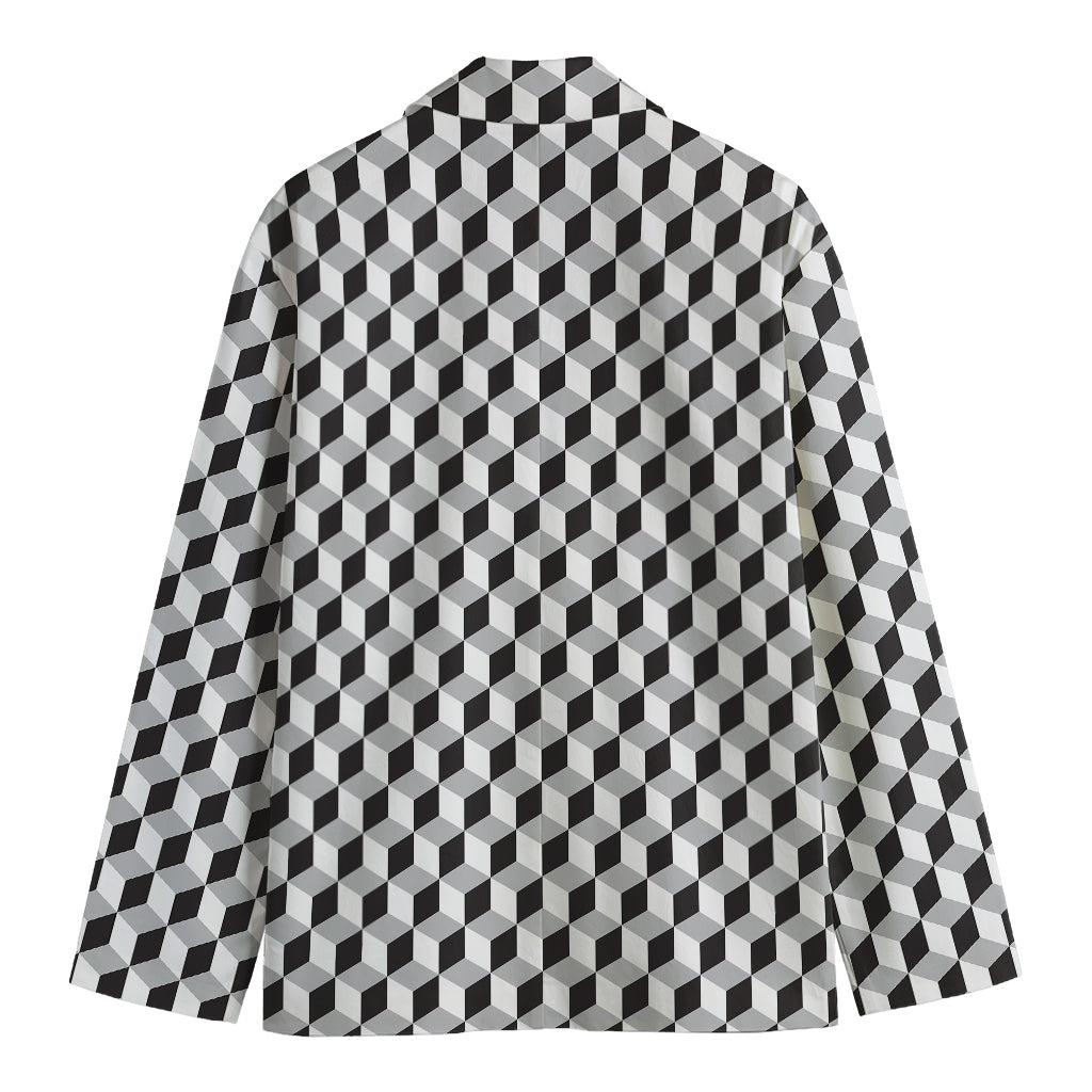 Grey Geometric Cube Shape Pattern Print Men's Blazer