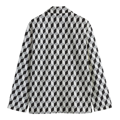 Grey Geometric Cube Shape Pattern Print Men's Blazer