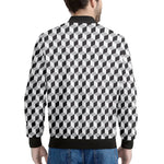Grey Geometric Cube Shape Pattern Print Men's Bomber Jacket