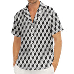 Grey Geometric Cube Shape Pattern Print Men's Deep V-Neck Shirt