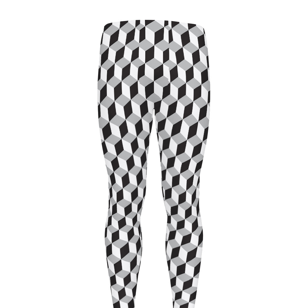 Grey Geometric Cube Shape Pattern Print Men's leggings