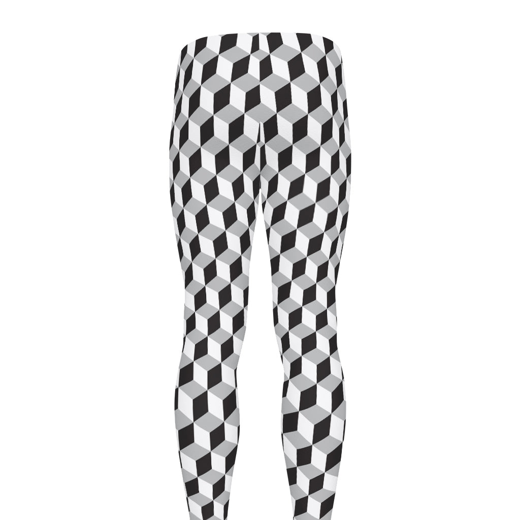 Grey Geometric Cube Shape Pattern Print Men's leggings