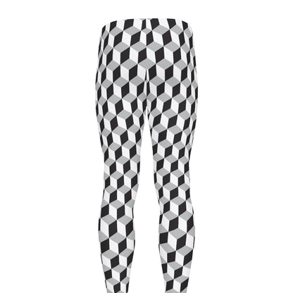 Grey Geometric Cube Shape Pattern Print Men's leggings