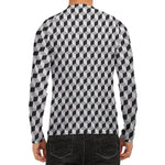 Grey Geometric Cube Shape Pattern Print Men's Long Sleeve Rash Guard