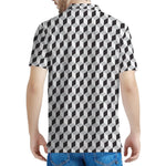 Grey Geometric Cube Shape Pattern Print Men's Polo Shirt