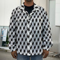Grey Geometric Cube Shape Pattern Print Men's Shirt Jacket