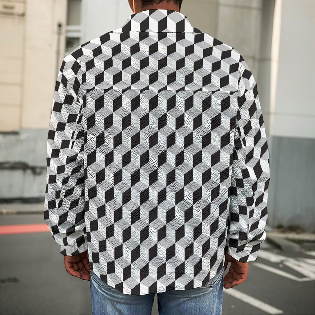 Grey Geometric Cube Shape Pattern Print Men's Shirt Jacket