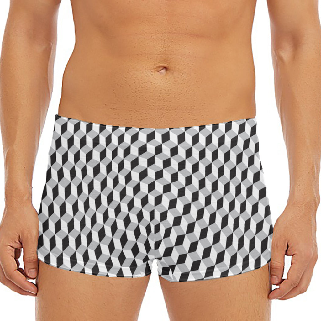 Grey Geometric Cube Shape Pattern Print Men's Short Boxer Briefs