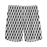 Grey Geometric Cube Shape Pattern Print Men's Sports Shorts
