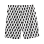 Grey Geometric Cube Shape Pattern Print Men's Sports Shorts