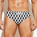 Grey Geometric Cube Shape Pattern Print Men's Swim Briefs