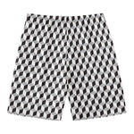 Grey Geometric Cube Shape Pattern Print Men's Swim Trunks